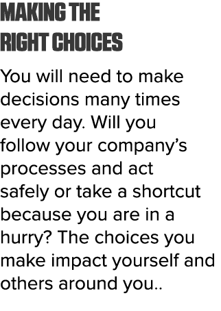 Making the right choices You will need to make decisions many times every day  Will you follow your company s process   