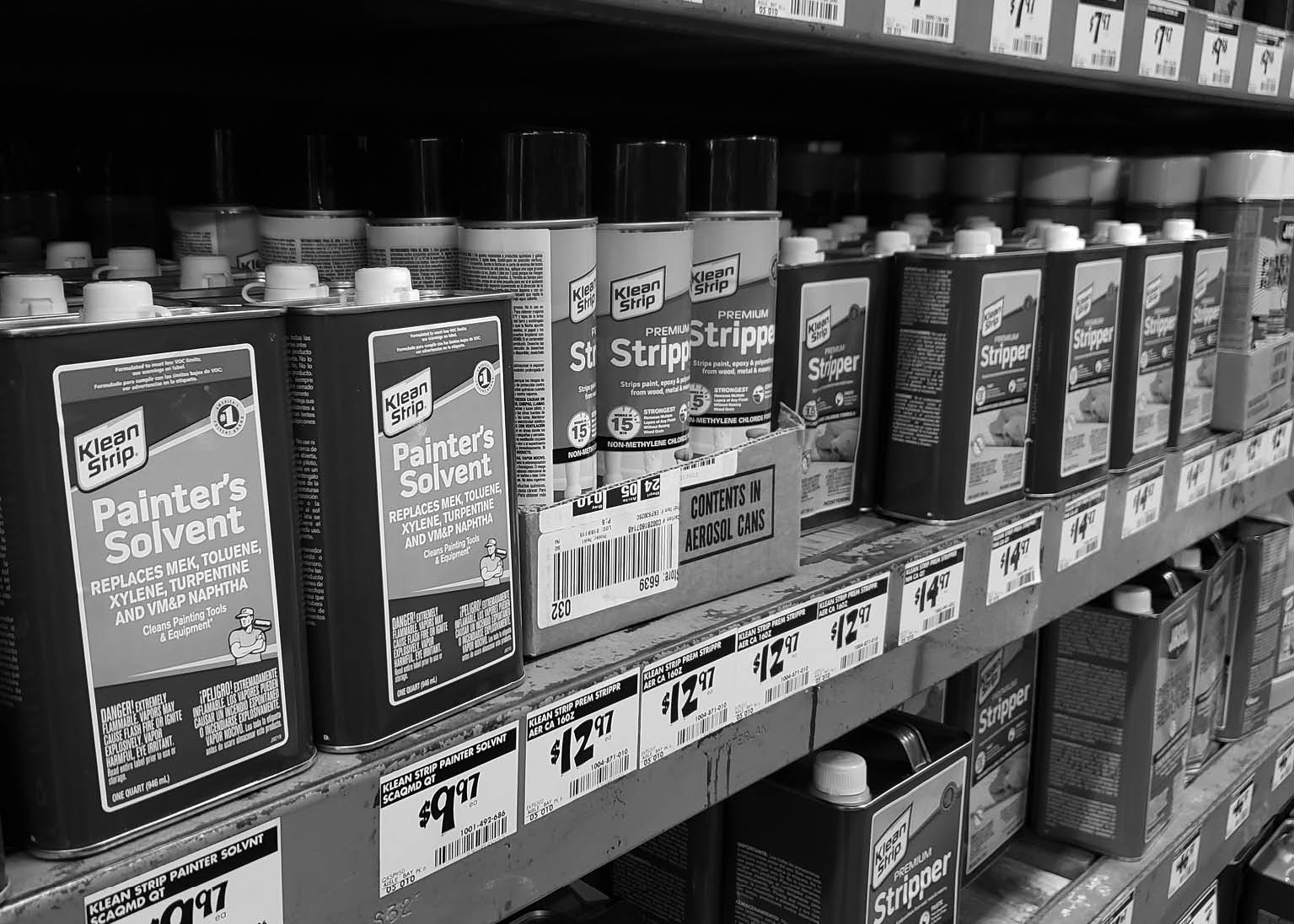 Los Angeles, California, United States - 07-15-2021: A view of several containers of Klean Strip paint removal products, on display at a local home improvement store 