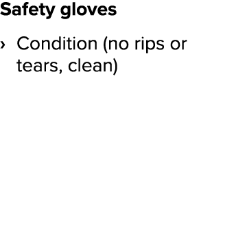 Safety gloves Condition (no rips or tears, clean)